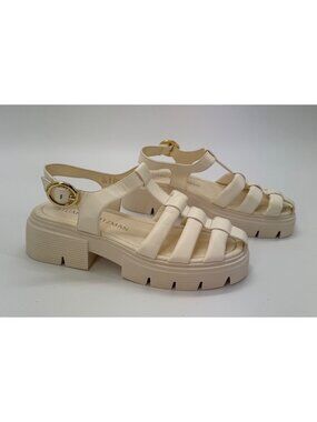 Stuart Weitzman Nolita White Leather Gladiator Sandals 10 Lug Sole & Gold Buckle